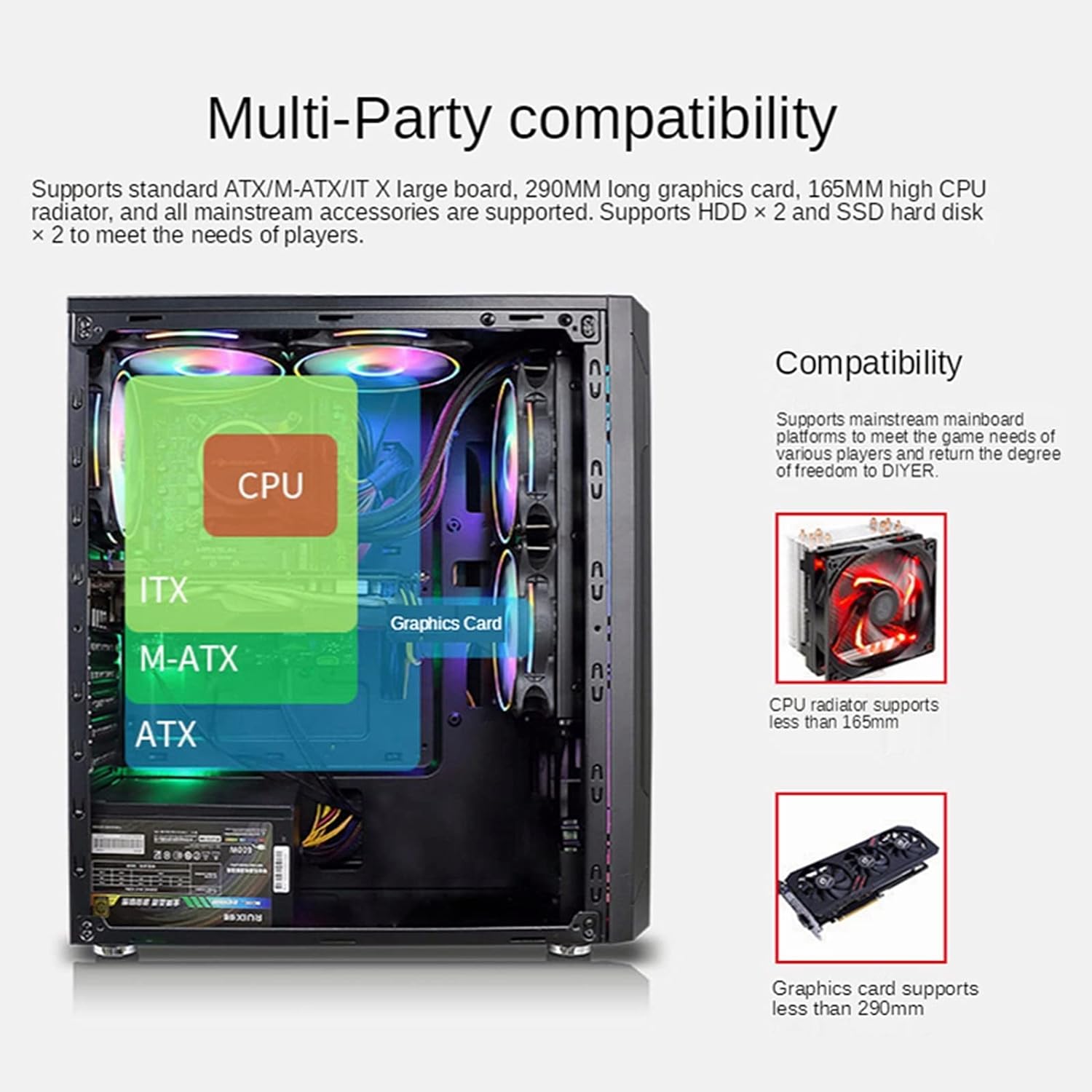 EVESKY ATX/M-ATX/ITX Gaming PC Desktop Computer Case Black with Side Tempered Glass Panels with 5 Fan Support EVESKY ATX/M-ATX/ITX Gaming PC Desktop Computer Case Black with Side Tempered Glass Panels with 5 Fan Support